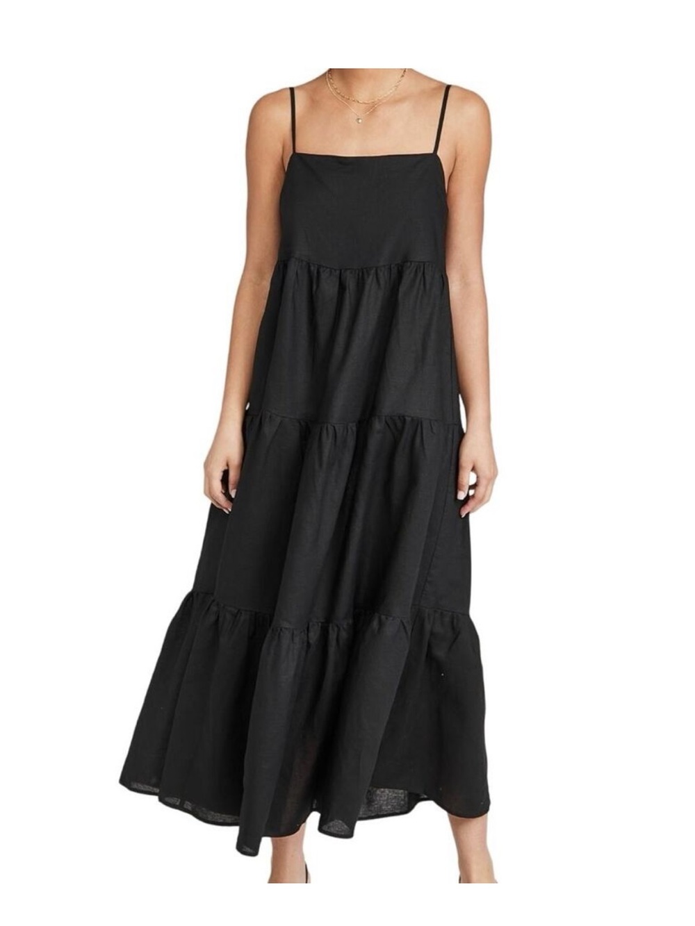 Charlie Holiday Anthropologie Isabella Tiered Black Maxi Dress